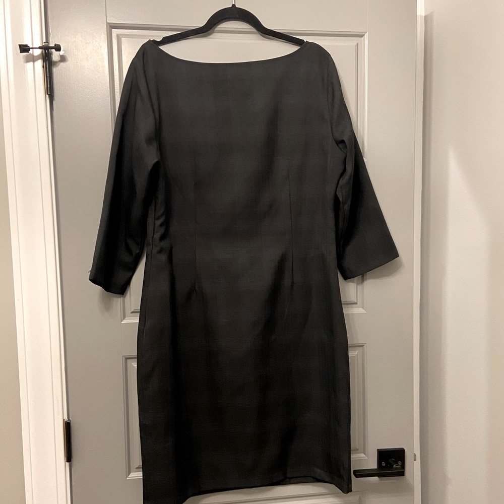 -Sharagano black plaid boat neck collared dress